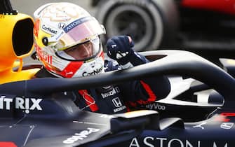 2020 British GP SILVERSTONE, UNITED KINGDOM - AUGUST 02: Max Verstappen, Red Bull Racing, exits his car in parc ferme during the British GP at Silverstone on Sunday August 02, 2020 in Northamptonshire, United Kingdom. (Photo by Andy Hone / LAT Images)