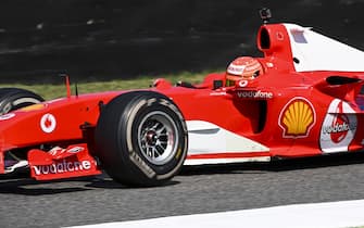 MUGELLO CIRCUIT, ITALY - SEPTEMBER 13: Mick Schumacher drives his fathers championship winning Ferrari F2004 on a demo run celebrating ferrari's 1000th Grand Prix during the Tuscany GP at Mugello Circuit on Sunday September 13, 2020, Italy. (Photo by Mark Sutton / Sutton Images)