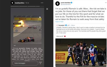 Hamilton sui social: "Grosjean vivo grazie a FIA"