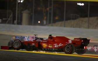 BAHRAIN INTERNATIONAL CIRCUIT, BAHRAIN - DECEMBER 06: Charles Leclerc, Ferrari SF1000 with broken front suspention after a first lap crash during the Sakhir GP at Bahrain International Circuit on Sunday December 06, 2020 in Sakhir, Bahrain. (Photo by Charles Coates / LAT Images)