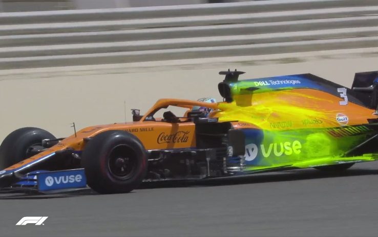 La McLaren di Daniel Ricciardo in versione "fluo" ai test in Bahrain McLaren