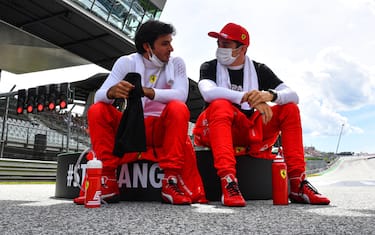 RED BULL RING, AUSTRIA - JUNE 27: Carlos Sainz, Ferrari, and Charles Leclerc, Ferrari during the Styrian GP at Red Bull Ring on Sunday June 27, 2021 in Spielberg, Austria. (Photo by Mark Sutton / Sutton Images)