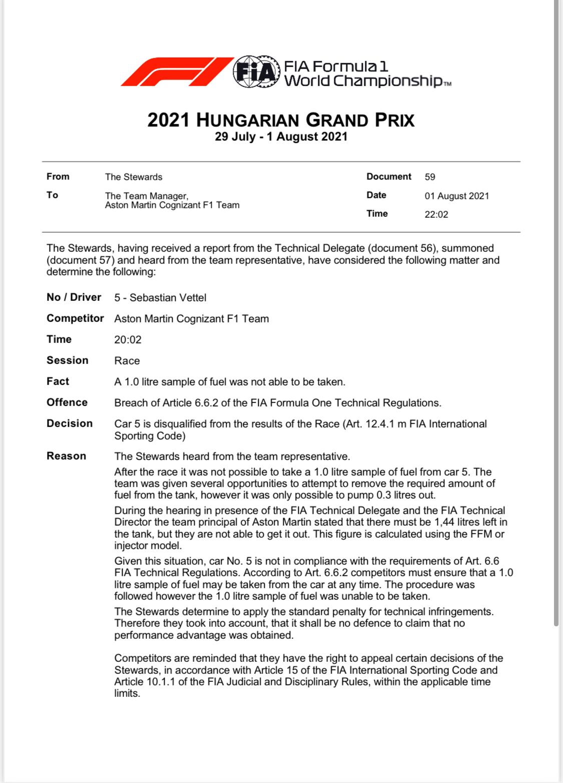 La squalifica di Vettel