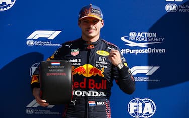 CIRCUIT ZANDVOORT, NETHERLANDS - SEPTEMBER 04: Pole Sitter Max Verstappen, Red Bull Racing with the Pirelli Pole Position Award during the Dutch GP at Circuit Zandvoort on Saturday September 04, 2021 in North Holland, Netherlands. (Copyright Free for Editorial Use Only. Credit: FIA Pool)