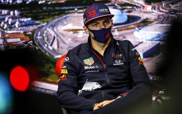 SOCHI AUTODROM, RUSSIAN FEDERATION - SEPTEMBER 23: Max Verstappen, Red Bull Racing in the Press Conference during the Russian GP  at Sochi Autodrom on Thursday September 23, 2021 in Sochi, Russian Federation. (Copyright Free for Editorial Use Only. Credit: FIA Pool)