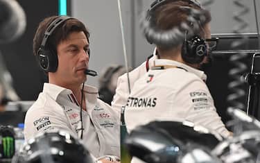 JEDDAH, SAUDI ARABIA - DECEMBER 05: Mercedes GP Executive Director Toto Wolff looks on from the garage during the F1 Grand Prix of Saudi Arabia at Jeddah Corniche Circuit on December 05, 2021 in Jeddah, Saudi Arabia. (Photo by Andrej Isakovic - Pool/Getty Images)