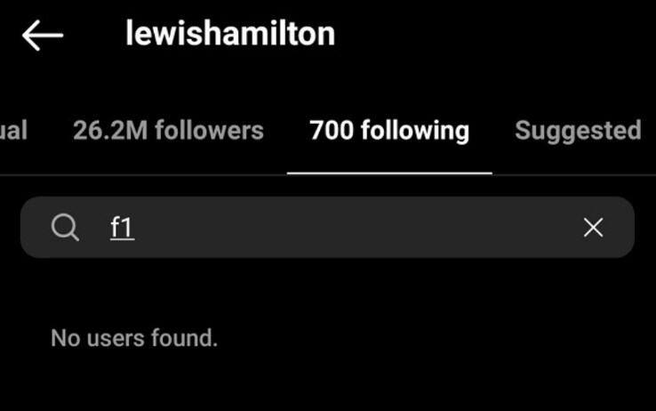 L'account Instagram di Lewis Hamilton: non segue più l'account della Formula 1