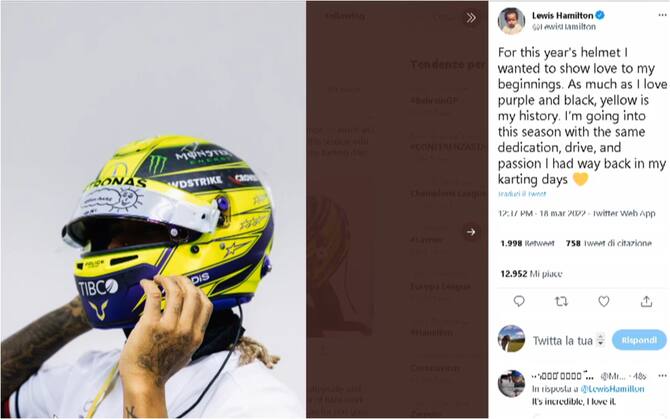 F1, Hamilton: casco giallo a Sakhir, come quando era sui kart. E ricorda un  po' Vale Rossi | Sky Sport