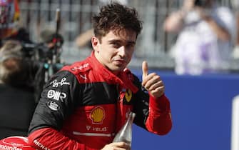 MIAMI INTERNATIONAL AUTODROME, UNITED STATES OF AMERICA - MAY 07: Pole man Charles Leclerc, Ferrari, celebrates during the Miami GP at Miami International Autodrome on Saturday May 07, 2022 in Miami, United States of America. (Photo by Steven Tee / LAT Images)