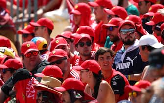 BARCELONA, SPAIN - MAY 21: Ferrari fans watch the action during practice ahead of the F1 Grand Prix of Spain at Circuit de Barcelona-Catalunya on May 21, 2022 in Barcelona, Spain. (Photo by Joe Portlock - Formula 1/Formula 1 via Getty Images)