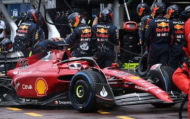 Ferrari's Monegasque driver Charles Leclerc drives in the pit lane during the Monaco Formula 1 Grand Prix at the Monaco street circuit in Monaco, on May 29, 2022. (Photo by CHRISTIAN BRUNA / POOL / AFP) (Photo by CHRISTIAN BRUNA/POOL/AFP via Getty Images)