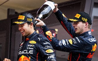 MONTE-CARLO - Sergio Perez (Red Bull Racing) and Max Verstappen (Red Bull Racing) on the podium after the F1 Grand Prix of Monaco at Circuit de Monaco on May 29, 2022 in Monte-Carlo, Monaco. REMKO DE WAAL /ANP/Sipa USA