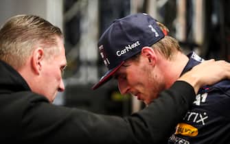 # 33 Max Verstappen (NED, Red Bull Racing) celebrates becoming the 2021 Drivers World Champion with his father Jos Verstappen, F1 Grand Prix of Abu Dhabi at Yas Marina Circuit on December 12, 2021 in Abu Dhabi, United Arab Emirates. (Photo by HOCH ZWEI)