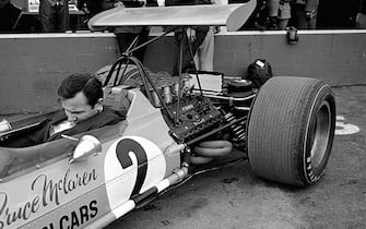WATKINS GLEN, NY- OCTOBER 6: Bruce McLaren in his McLaren M7A at the United States Grand Prix held at Watkins Glen, New York on October 6, 1968. (Photo by Alvis Upitis/Getty Images)