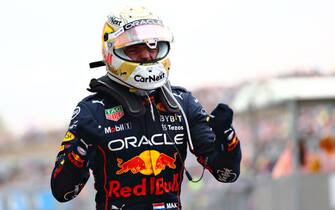 BUDAPEST, HUNGARY - JULY 31: Race winner Max Verstappen of the Netherlands and Oracle Red Bull Racing celebrates in parc ferme during the F1 Grand Prix of Hungary at Hungaroring on July 31, 2022 in Budapest, Hungary. (Photo by Dan Istitene - Formula 1/Formula 1 via Getty Images)