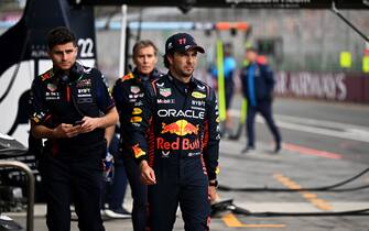 4/1/2023 - Sergio Perez, Red Bull Racing, heads to the garage after retiring in Q1 during the Formula 1 Australian Grand Prix in Melbourne, Australia. (Photo by Simon Galloway/Motorsport Images/Sipa USA) France OUT, UK OUT
