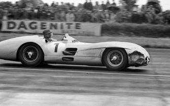 SILVERSTONE, UNITED KINGDOM - JULY 17: Juan Manuel Fangio, Mercedes W196 during the British GP at Silverstone on July 17, 1954 in Silverstone, United Kingdom. (Photo by LAT Images)