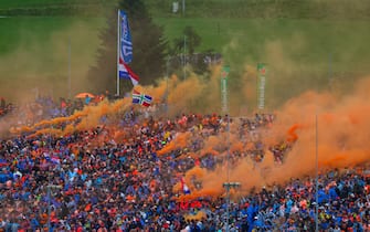 Fans in the grandstands during the 2023 Formula 1 Rolex Grosser Preis von Osterreich, 2023 Austrian Grand Prix, 9th round of the 2023 Formula One World Championship from June 30 to July 2, 2023 on the Red Bull Ring, in Spielberg, Austria