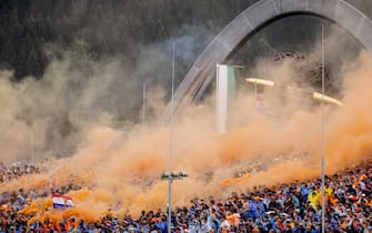 7/1/2023 - SPIELBERG - Dutch fans celebrate after Max Verstappen's (Red Bull Racing) win at the Sprint Race leading up to the Austrian Grand Prix at the Red Bull Ring on July 1, 2023 in Spielberg, Austria. ANP SEM VAN DER WAL /ANP/Sipa USA