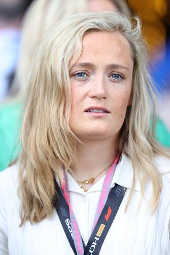 NORTHAMPTON, ENGLAND - JULY 09: Erin Cuthbert looks on in the Paddock prior to the F1 Grand Prix of Great Britain at Silverstone Circuit on July 09, 2023 in Northampton, England. (Photo by Ryan Pierse/Getty Images)