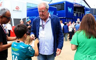 Jeremy Clarkson signs an autograph for a fan as he arrives ahead of the British Grand Prix 2023 at Silverstone, Towcester. Picture date: Sunday July 9, 2023. (Photo by Bradley Collyer/PA Images via Getty Images)