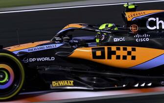 epa10760757 McLaren driver Lando Norris of Britain steers his car during the second practice session at the Hungaroring Circuit race track in Mogyorod, near Budapest, Hungary, 21 July 2023. The Formula One Hungarian Grand Prix will take place on 23 July.  EPA/Zsolt Czegledi HUNGARY OUT