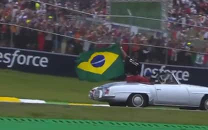 Hamilton con la bandiera del Brasile. I tifosi...