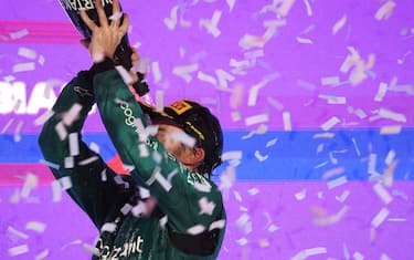 JEDDAH STREET CIRCUIT, SAUDI ARABIA - MARCH 19: Fernando Alonso, Aston Martin F1 Team, provisionally 3rd position, on the podium during the Saudi Arabian GP at Jeddah Street Circuit on Sunday March 19, 2023 in Jeddah, Saudi Arabia. (Photo by Glenn Dunbar / LAT Images)