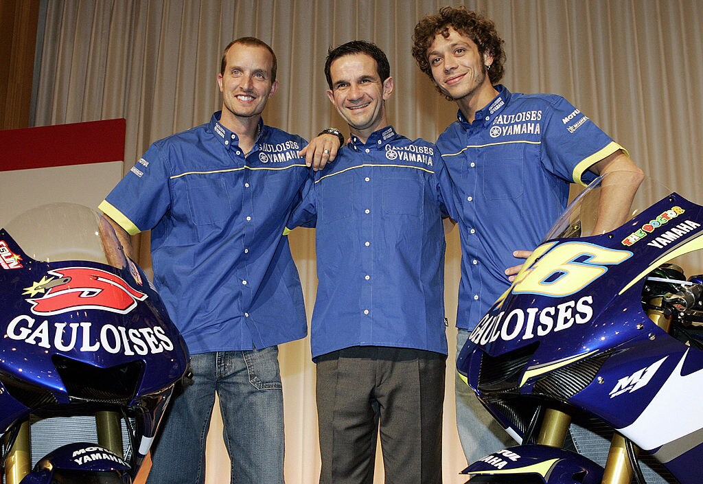 2005: Edwards, Brivio e Rossi alla presentazione del team Yamaha Colin Edwards