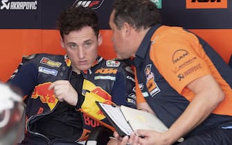 KUALA LUMPUR, MALAYSIA - FEBRUARY 07:  Pol Espargaro of Spain and Red Bull KTM Factory Racing speaks in box during the MotoGP Pre-Season Tests at Sepang Circuit on February 07, 2020 in Kuala Lumpur, Malaysia. (Photo by Mirco Lazzari gp/Getty Images)