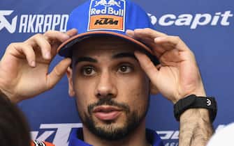 KUALA LUMPUR, MALAYSIA - FEBRUARY 07: Miguel Oliveira of Portugal and Team KTM Tech 3 speaks with journalists during the MotoGP Pre-Season Tests at Sepang Circuit on February 07, 2020 in Kuala Lumpur, Malaysia. (Photo by Mirco Lazzari gp/Getty Images)