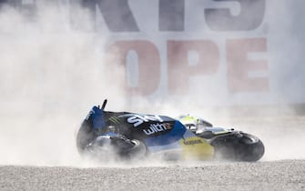 MISANO ADRIATICO, ITALY - SEPTEMBER 18: The bike of Marco Bezzecchi of Italy and Sky Racing Team VR46 crashed out during the MotoGP Of San Marino - Free Practice at Misano World Circuit on September 18, 2020 in Misano Adriatico, Italy. (Photo by Mirco Lazzari gp/Getty Images)