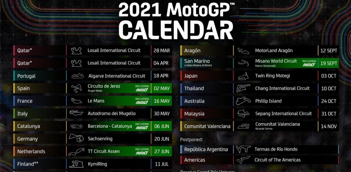 Motogp Il Calendario Del Mondiale 2021 Con 19 Gran Premi Sky Sport