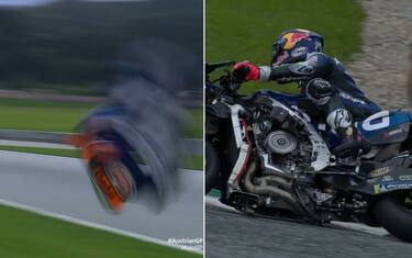 Bastianini, la carena si rompe e vola via. VIDEO