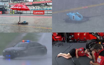 Pioggia a Sepang, safety car "naviga" sul circuito