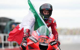 Francesco Bagnaia of Italy and Ducati Lenovo Team celebrate the victory of the MotoGp Race of Gran Premio OCTO di San Marino e della Riviera di Rimini, September 19 2021.ANSA/DANILO DI GIOVANNI