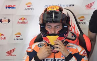 JEREZ DE LA FRONTERA, SPAIN - MAY 04:  Jorge Lorenzo of Spain and Repsol Honda Team prepares to start in box during the   MotoGp of Spain - Qualifying at Circuito de Jerez on May 04, 2019 in Jerez de la Frontera, Spain. (Photo by Mirco Lazzari gp/Getty Images)