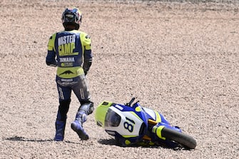 SACHSENRING, GERMANY - JUNE 19: Keminth Kubo, Yamaha VR46 Master Camp crash at Sachsenring on Sunday June 19, 2022 in Hohenstein Ernstthal, Germany. (Photo by Gold and Goose / LAT Images)