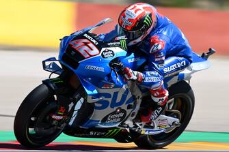 MOTORLAND ARAGON, SPAIN - SEPTEMBER 17: Alex Rins, Team Suzuki MotoGP during the Aragon GP at Motorland Aragon on Saturday September 17, 2022 in Alcaniz, Spain. (Photo by Gold and Goose / LAT Images)