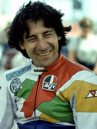 CIRCA 1982: Italian professional Grand Prix motorcycle road racer Marco Lucchinelli smiles before a race circa 1982. (Photo by Bill Nation/Sygma via Getty Images)