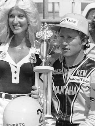 1976:  Kenny Roberts won the Daytona 200 motorcycle race at Daytona International Speedway three times, in 1978, 1983 and 1984. He was also the American Motorcycle Association Grand National Champion in both 1973 and 1974. (Photo by ISC Images & Archives via Getty Images)