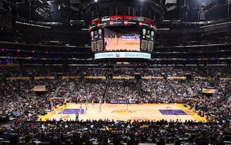 LOS ANGELES, CA - NOVEMBER 15:  An overall interior view of the Staples Center during the game between the Los Angeles Lakers and Philadelphia 76ers on November 15, 2017 at STAPLES Center in Los Angeles, California. NOTE TO USER: User expressly acknowledges and agrees that, by downloading and/or using this Photograph, user is consenting to the terms and conditions of the Getty Images License Agreement. Mandatory Copyright Notice: Copyright 2017 NBAE (Photo by Adam Pantozzi/NBAE via Getty Images)