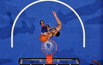 ORLANDO, FL - OCTOBER 13: Ben Simmons #25 of the Philadelphia 76ers dunks the ball during a pre-season game against the Orlando Magicon October 13, 2019 at Amway Center in Orlando, Florida. NOTE TO USER: User expressly acknowledges and agrees that, by downloading and or using this photograph, User is consenting to the terms and conditions of the Getty Images License Agreement. Mandatory Copyright Notice: Copyright 2019 NBAE (Photo by Fernando Medina/NBAE via Getty Images)