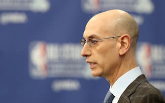 CHARLOTTE, NORTH CAROLINA - FEBRUARY 16: Adam Silver, NBA Commissioner, talks to the media during the NBA All Star Commissioner's Media Availability as part of the 2019 NBA All-Star Weekend at Spectrum Center on February 16, 2019 in Charlotte, North Carolina. (Photo by Streeter Lecka/Getty Images)