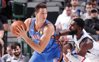1175986265 DALLAS, TX - OCTOBER 14: Danilo Gallinari #8 of the Oklahoma City Thunder handles the ball during a pre-season game against the Dallas Mavericks on October 14, 2019 at the American Airlines Center in Dallas, Texas. NOTE TO USER: User expressly acknowledges and agrees that, by downloading and or using this photograph, User is consenting to the terms and conditions of the Getty Images License Agreement. Mandatory Copyright Notice: Copyright 2019 NBAE (Photo by Glenn James/NBAE via Getty Images)
