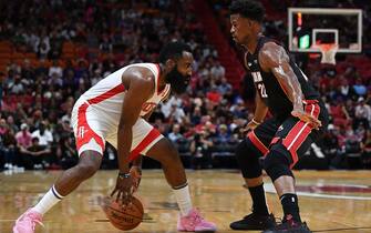 MIAMI, FLORIDA - NOVEMBER 03: James Harden #13 of the Houston Rockets in action against the Miami Heat in the first half at American Airlines Arena on November 03, 2019 in Miami, Florida. NOTE TO USER: User expressly acknowledges and agrees that, by downloading and or using this photograph, User is consenting to the terms and conditions of the Getty Images License Agreement. (Photo by Mark Brown/Getty Images) (Photo by Mark Brown/Getty Images)