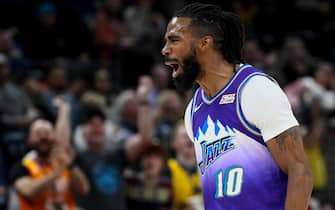 SALT LAKE CITY, UT - OCTOBER 30:  Mike Conley #10 of the Utah Jazz celebrates a play during a game against the LA Clippers at Vivint Smart Home Arena on October 30, 2019 in Salt Lake City, Utah. NOTE TO USER: User expressly acknowledges and agrees that, by downloading and or using this photograph, User is consenting to the terms and conditions of the Getty Images License Agreement.  (Photo by Alex Goodlett/Getty Images)