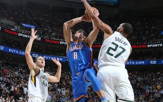 SALT LAKE CITY, UT - OCTOBER 23: Danilo Gallinari #8 of the Oklahoma City Thunder shoots the ball against the Utah Jazz on October 23, 2019 at Vivint Smart Home Arena in Salt Lake City, Utah. NOTE TO USER: User expressly acknowledges and agrees that, by downloading and or using this Photograph, User is consenting to the terms and conditions of the Getty Images License Agreement. Mandatory Copyright Notice: Copyright 2019 NBAE (Photo by Melissa Majchrzak/NBAE via Getty Images)