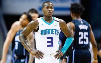 CHARLOTTE, NORTH CAROLINA - FEBRUARY 03: Terry Rozier #3 of the Charlotte Hornets during the third quarter during their game against the Orlando Magic at the Spectrum Center on February 03, 2020 in Charlotte, North Carolina. NOTE TO USER: User expressly acknowledges and agrees that, by downloading and/or using this photograph, user is consenting to the terms and conditions of the Getty Images License Agreement. (Photo by Jacob Kupferman/Getty Images)