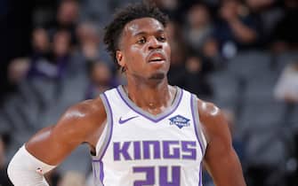 SACRAMENTO, CA - OCTOBER 10: Buddy Hield #24 of the Sacramento Kings looks on during the game against the Phoenix Suns on October 10, 2019 at Golden 1 Center in Sacramento, California. NOTE TO USER: User expressly acknowledges and agrees that, by downloading and or using this photograph, User is consenting to the terms and conditions of the Getty Images Agreement. Mandatory Copyright Notice: Copyright 2019 NBAE (Photo by Rocky Widner/NBAE via Getty Images)